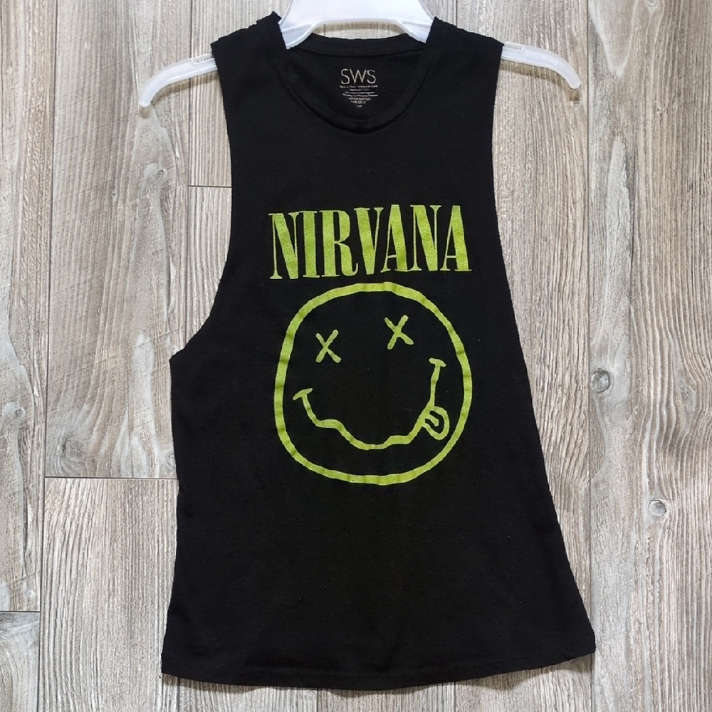 NIRVANA Black and Yellow Tank Top Muscle Tee with Classic Logo S